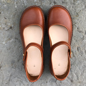 Handmade Mary Jane Style Leather Shoes - Tan Size 7 - Craft Shop Bantry