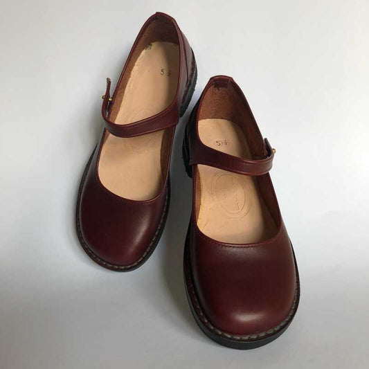 Handmade Leather Mary Jane Shoes - Cherry