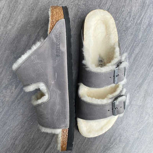 BIRKENSTOCK Arizona Shearling Iron Oiled Leather Side and top view