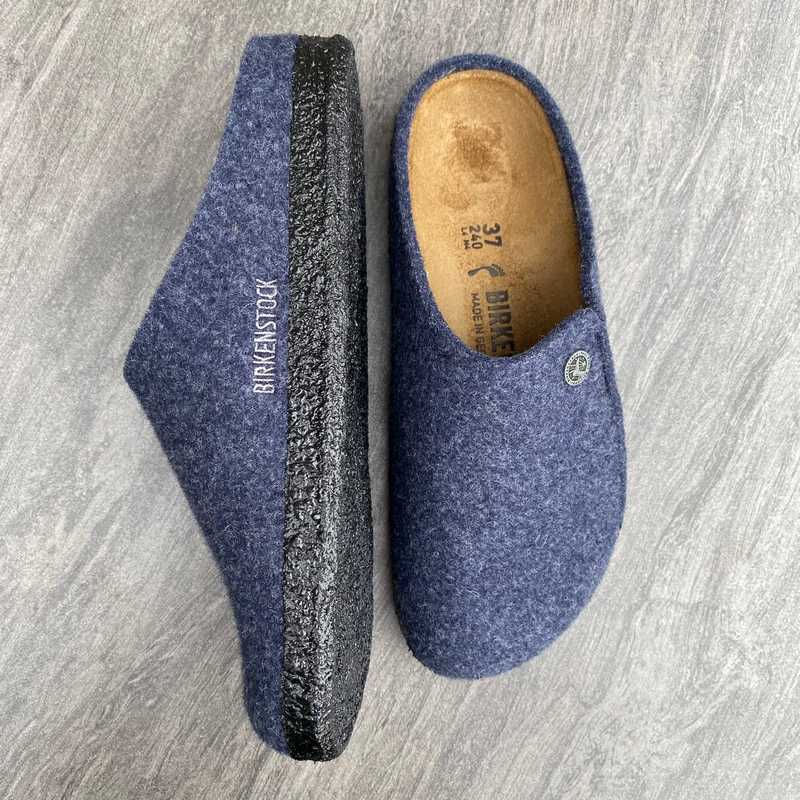 Birkenstock Zermatt Dark Blue Wool Felt Slipper with cork footbed