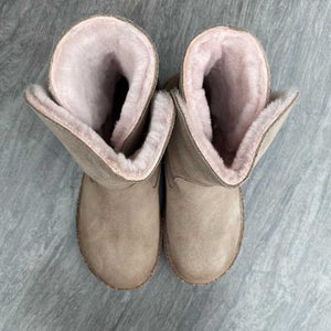 BIRKENSTOCK Uppsala Grey Taupe Suede with Rose Shearling top view