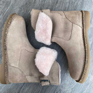 BIRKENSTOCK Uppsala Grey Taupe Suede with Rose Shearling Side with pink shearling