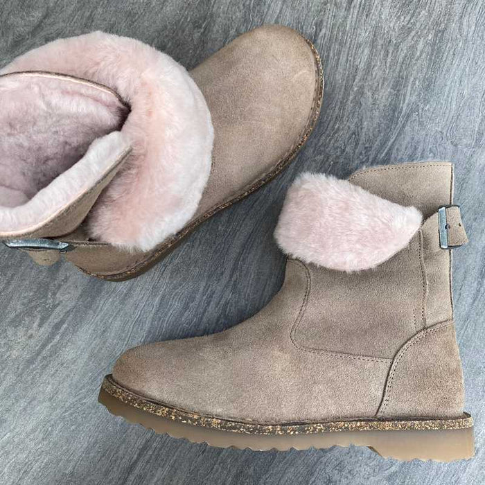 BIRKENSTOCK Uppsala Grey Taupe Suede with Rose Shearling