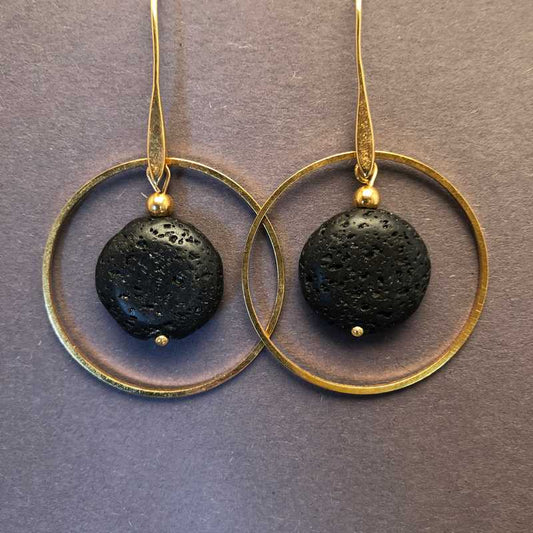 Black Lava in Gold plated Hoop Earrings - Craft Shop Bantry