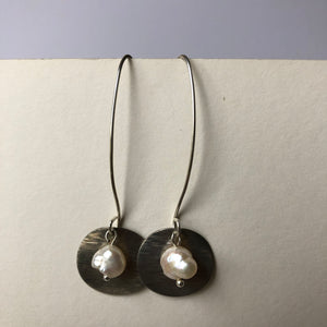 Pearl and Disc Long Earrings - Craft Shop Bantry