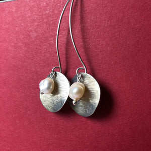 Pearl and Disc Long Earrings - Craft Shop Bantry