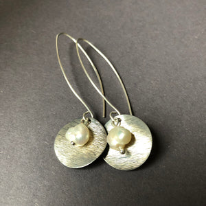 Pearl and Disc Long Earrings - Craft Shop Bantry