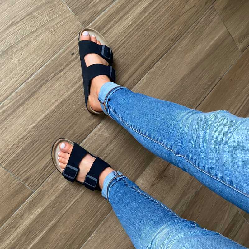 BIRKENSTOCK Arizona Midnight Suede Leather Soft Footbed with denims