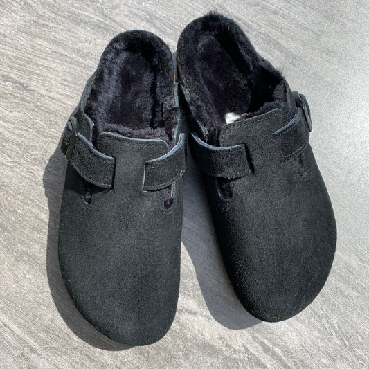 BIRKENSTOCK Boston Shearling Black Suede Leather