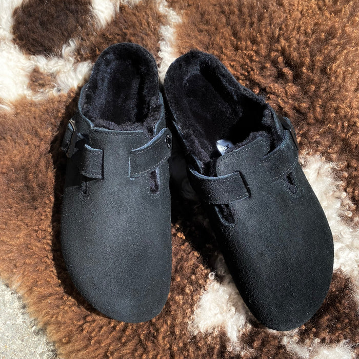 BIRKENSTOCK Boston Shearling Black Suede Leather