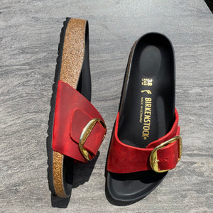 BIRKENSTOCK EXCLUSIVE Madrid Big Buckle Fire Red Oiled Leather right side and top detail