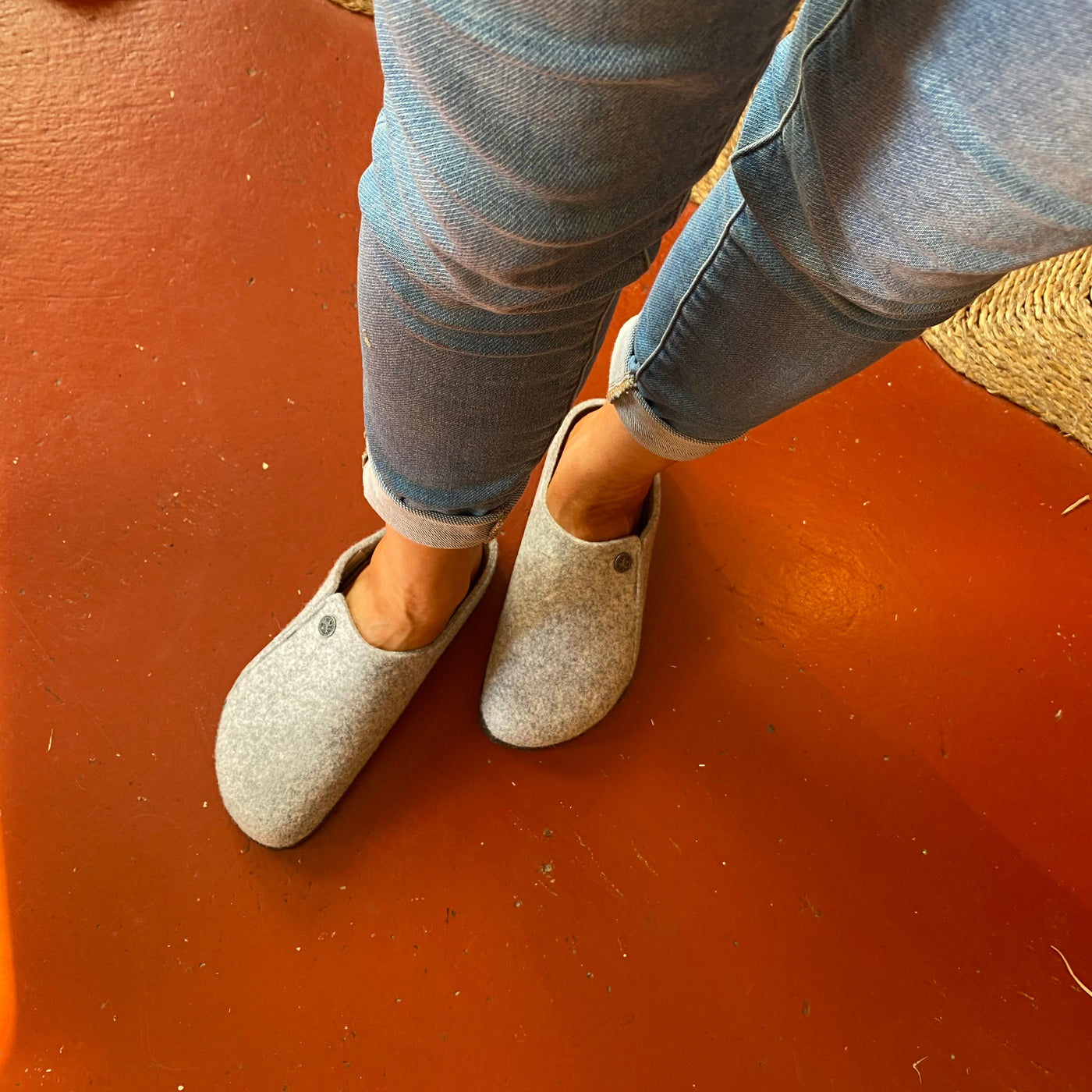 Birkenstock Zermatt Light Grey Wool Felt Slipper with Cork footbed